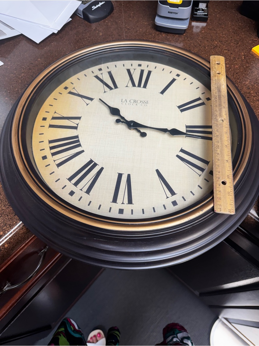 La Crosse Black and Gold Roman Numeral Wall Clock